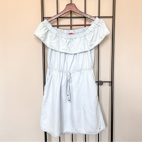 Guess Off the Shoulder Chambray Tie Waist Dress Sz S - Picture 1 of 10